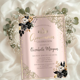 Invitation Roses noirs, Tiara, Diamonds Rose Or Quinceañera