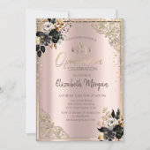 Invitation Roses noirs, Tiara, Diamonds Rose Or Quinceañera (Devant)