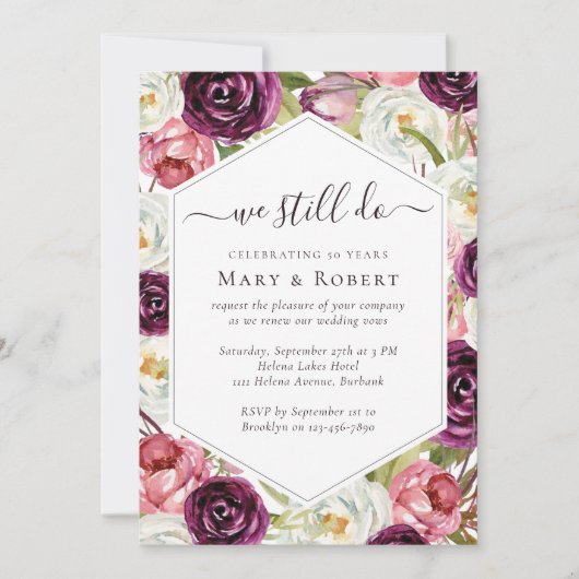 Invitation Roses Nous faisons encore Vow Renouvellement 50e M (Devant)