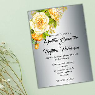 Invitation Roses or et Mariage argent