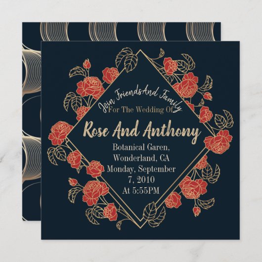 Invitation Roses or/rouge (Devant / Derrière)