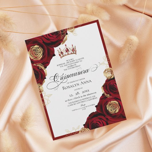 Invitation Roses Or Rouge Princesse Quinceañera 