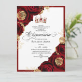 Invitation Roses Or Rouge Princesse Quinceañera  (Debout devant)