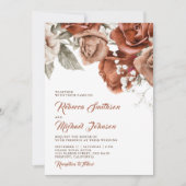 Invitation Roses orange brûlés Terracotta Mariage floral (Devant)
