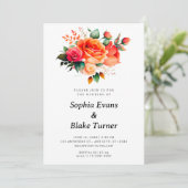 Invitation Roses orange et rose Mariage floral blanc (Debout devant)