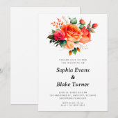 Invitation Roses orange et rose Mariage floral blanc (Devant / Derrière)
