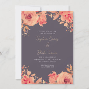 Invitation Roses Orange Romantiques Mariage Été Gris Fumé