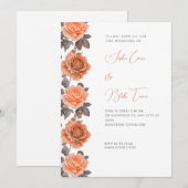 Invitation Roses oranges modernes automne blanc mariage (Devant / Derrière)