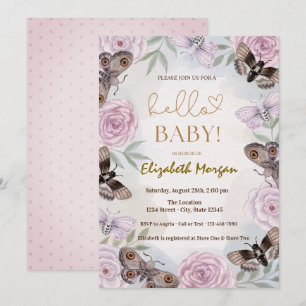 Invitation Roses papillons points à l'aquarelle Baby Shower