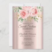 Invitation Roses, Parties scintillant Rose Gold Sweet 16 (Devant)
