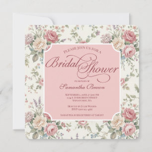 Invitation Roses Pastel Élégantes Fête de Mariage Shabby Chic