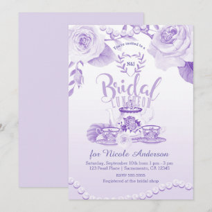 Invitation Roses & Pearls Élégant Thé de Mariage Violet