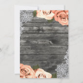 Invitation Roses pêche clair mariage rustique gris blanc dent (Dos)