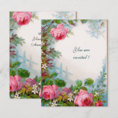 Invitation ROSES PINK & JASMIN blanc champagne métallisé (Devant / Derrière)
