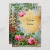 Invitation ROSES PINK & JASMIN papier parchemin (Devant / Derrière)