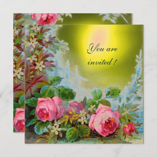 Invitation ROSES PINK & JASMIN , Pierre précieuse jaune (Devant / Derrière)