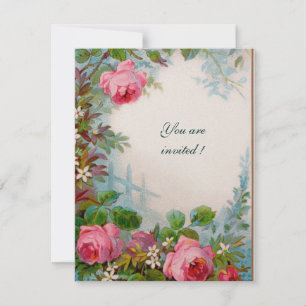 Invitation ROSES PINK & JASMINES champagne blanc métallisé