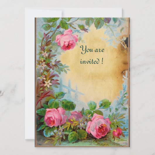 Invitation ROSES PINK & JASMINES parchemin (Devant)