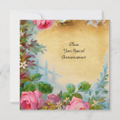 Invitation ROSES PINK & JASMINES parchemin rose vert (Dos)