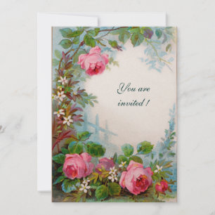 Invitation ROSES PINK & JASMINS Champagne Blanc Métallisé