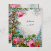 Invitation ROSES PINK, JASMINS Fleur Blanche Perle  Papier (Devant / Derrière)