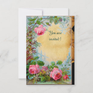 Invitation ROSES PINK & JASMINS Parchemin Rsvp