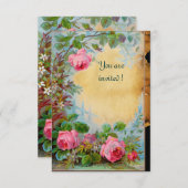 Invitation ROSES PINK & JASMINS Parchemin Rsvp (Devant / Derrière)