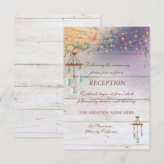 Invitation Roses,Pot Masonné,Lumières,Réception de Mariage en (Devant / Derrière)