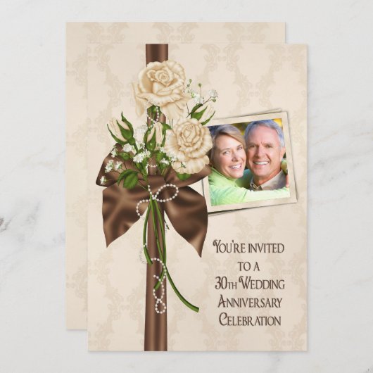 Invitation Roses pour les 30 ans de mariage (Devant / Derrière)