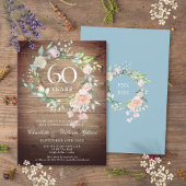 Invitation Roses pour les 60 ans de mariage en bois rustique