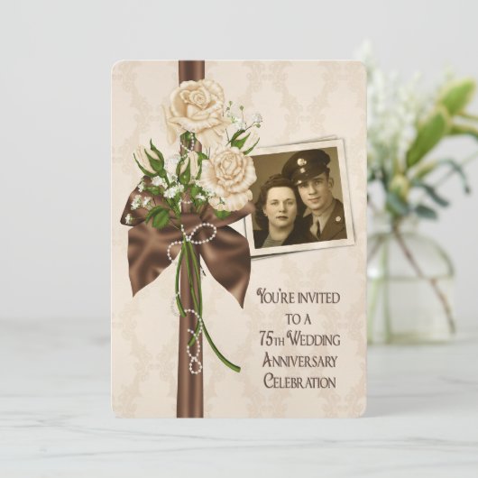Invitation Roses pour les 75 ans de mariage (Debout devant)