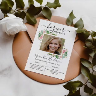 Invitation Roses pour toujours dans nos coeurs Funérailles Me