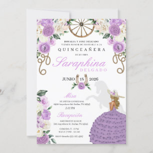 Invitation Roses pourpres & cordes Western Charro Quinceañera