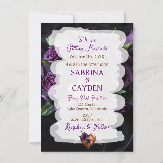 Invitation Roses pourpres, Mariage Steampunk (Devant)
