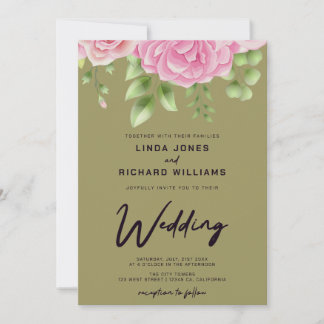 Invitation Roses riches en aquarelle Avocado