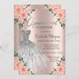 Invitation Roses, Robe, Fleurs, Rose Gold Quinceañera