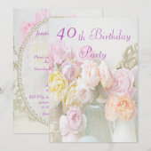 Invitation Roses romantiques à la fête du 40e anniversaire de (Devant / Derrière)