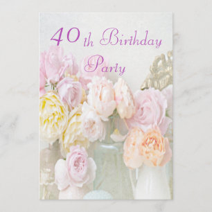 Invitation Roses romantiques à la fête du 40e anniversaire de