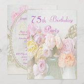 Invitation Roses romantiques à la fête du 75e anniversaire de (Devant / Derrière)