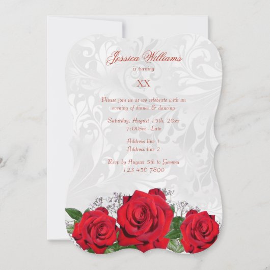 Invitation Roses romantiques & Damask Anniversaire Party (Devant)