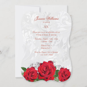 Invitation Roses romantiques & Damask Anniversaire Party
