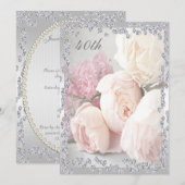 Invitation Roses romantiques & Diamants 40e fête d'anniversai (Devant / Derrière)