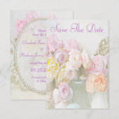 Invitation Roses Romantiques en Pots "Save The Date" (Devant / Derrière)