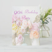 Invitation Roses romantiques en quatre-vingt-dixième fête (Debout devant)