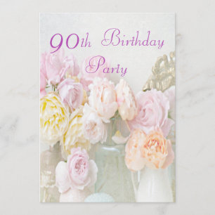 Invitation Roses romantiques en quatre-vingt-dixième fête
