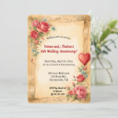 Invitation Roses romantiques et cœur rouge modifiables (Debout devant)