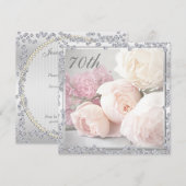 Invitation Roses romantiques et soixante-dixième fête (Devant / Derrière)