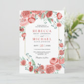 Invitation Roses rose corail moderne Mariage floral (Debout devant)