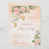 Invitation Roses rose crème pastel aux lanternes marocaines (Devant / Derrière)