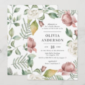 Invitation Roses rose et blanc mauve Fête des mariées florale (Devant / Derrière)